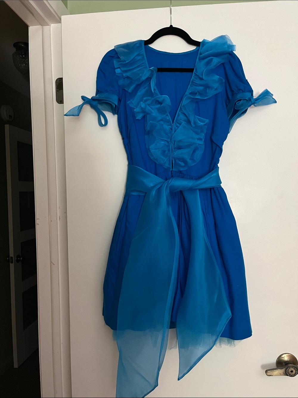 Blue Ruffled Party Dress with Sash